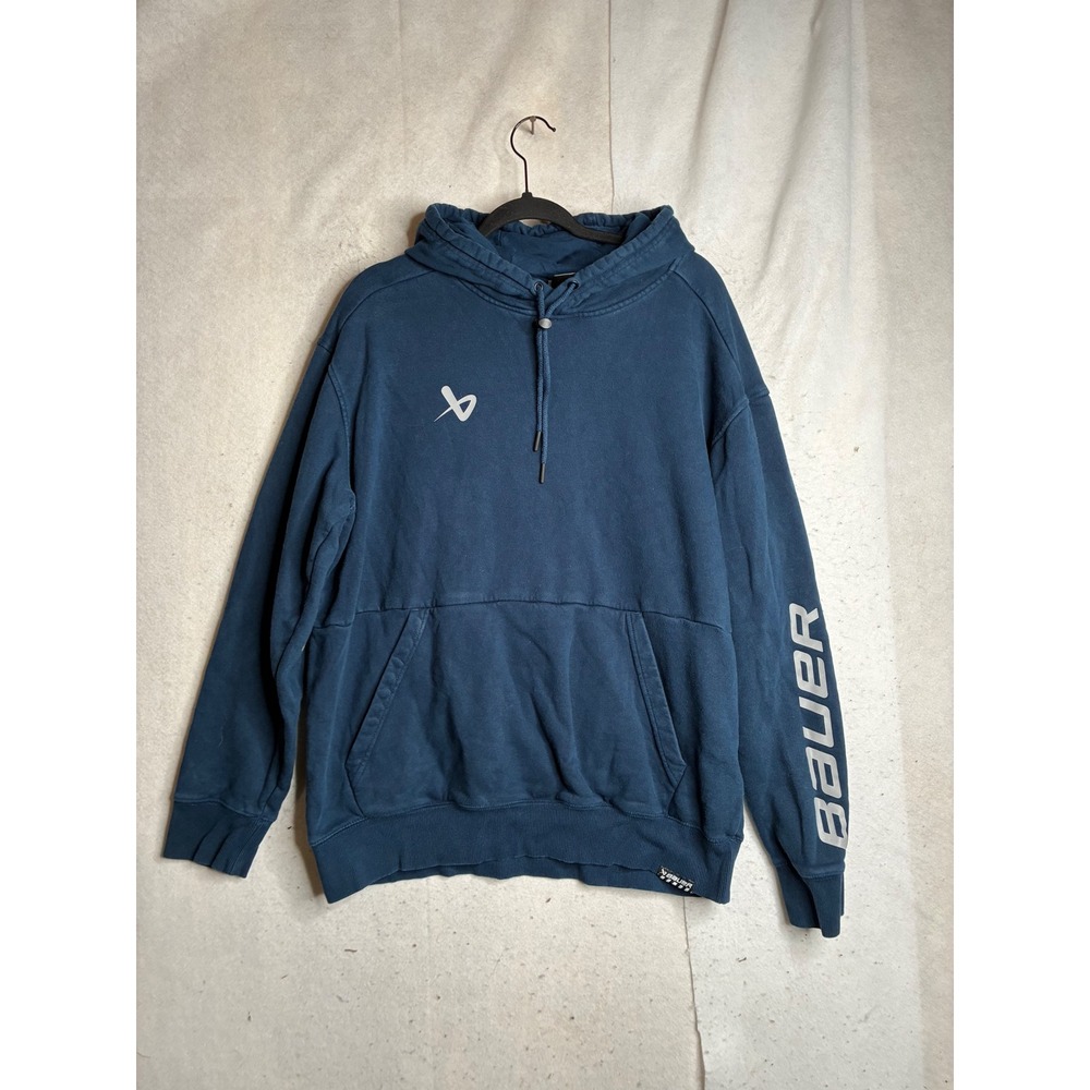 Bauer Hockey Mens Large Blue Pullover Hoodie Sleeve Logo Graphic Sweatshirt L